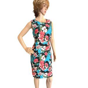Tommy Hilfiger Womens Floral Sheath Dress Size 6 Blue Pink Romantic